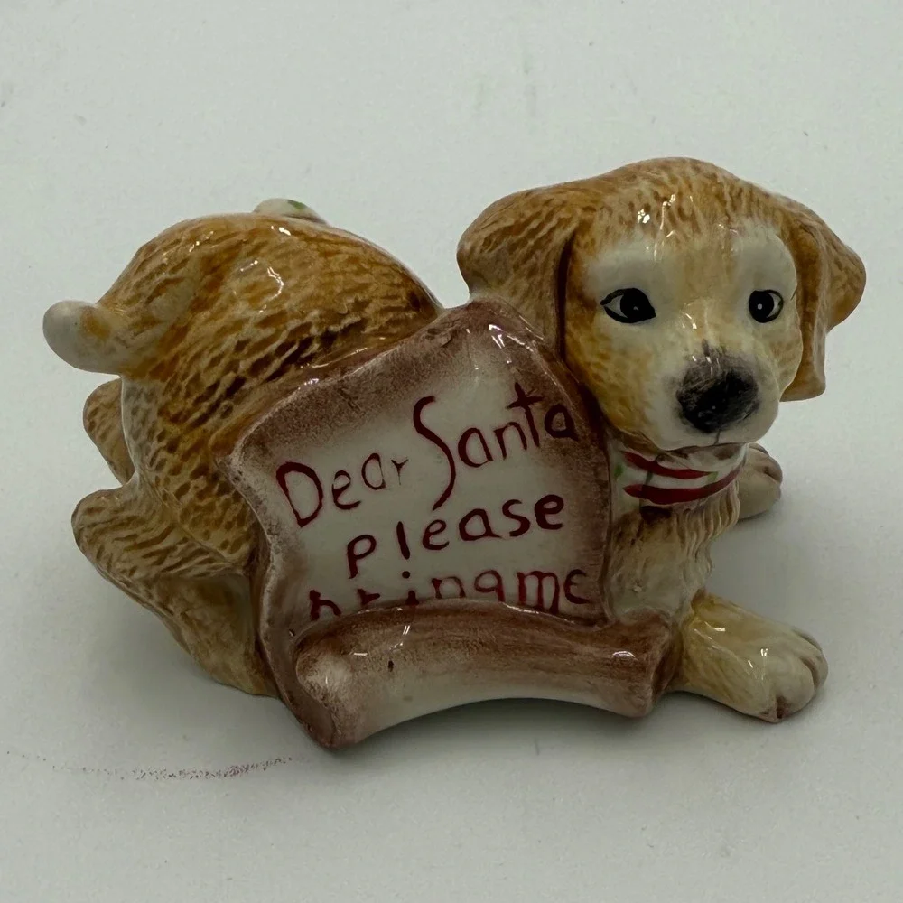 Fitz and Floyd Dear‎ Santa Puppy Dog Figurines Set of 3 Christmas Holiday Decor